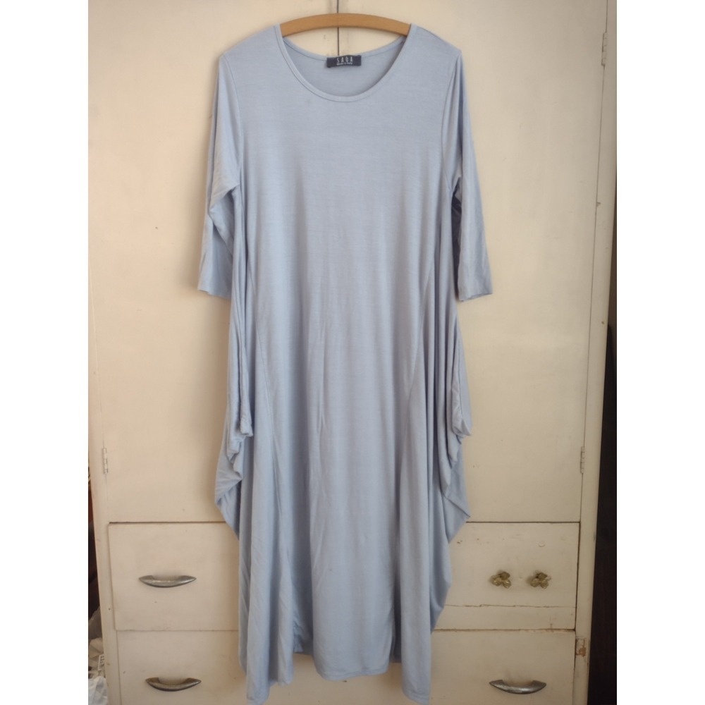 SAGA Made in Italy Dress Blue Lagenlook Viscose Flowy Vacation Resort Sz 4